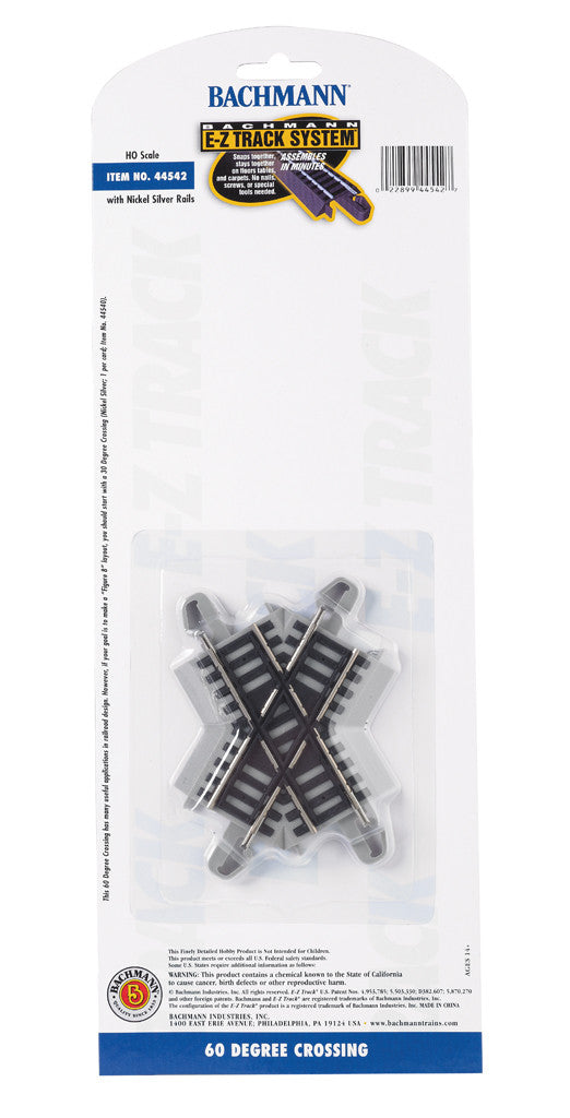 Bachmann HO 44542 Nickel Silver Rail/Gray Roadbed E-Z Track 60 Degree Crossing - 1 Pack