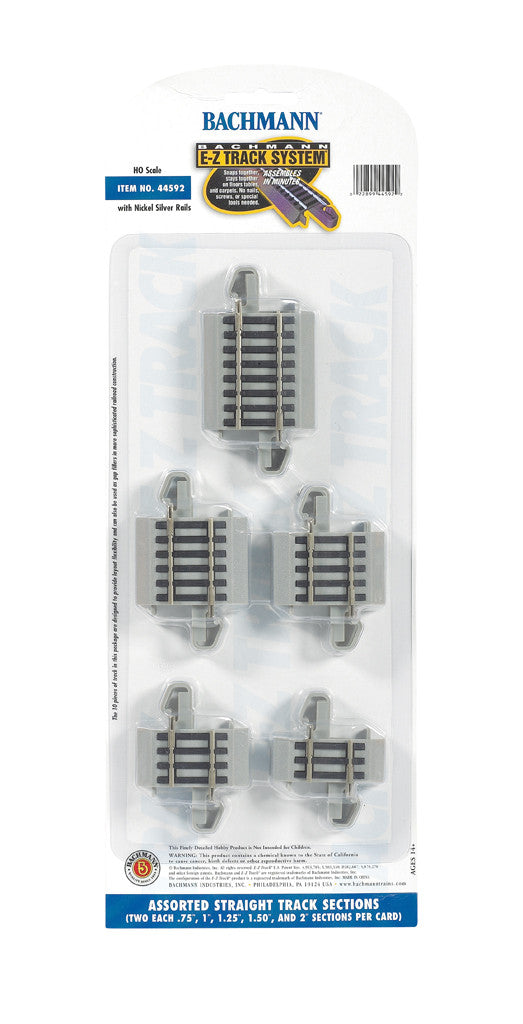 Bachmann HO 44592 Nickel Silver Rail/Gray Roadbed E-Z Track Connector Assortment - 10 Pack