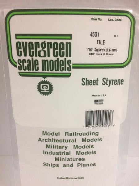 Evergreen Scale Models 4501 - 1/16" X 1/16" Opaque White Polystyrene Square Tile - 1 Piece