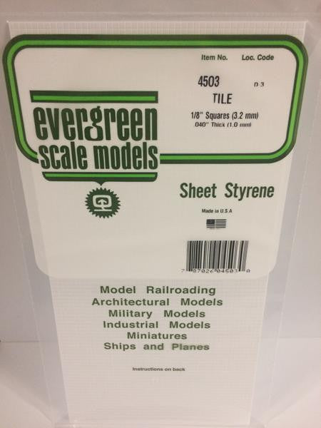 Evergreen Scale Models 4503 - 1/8" X 1/8" Opaque White Polystyrene Square Tile - 1 Piece