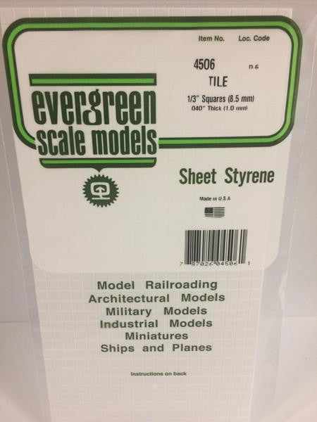 Evergreen Scale Models 4506 - 1/3" X 1/3" Opaque White Polystyrene Square Tile - 1 Piece