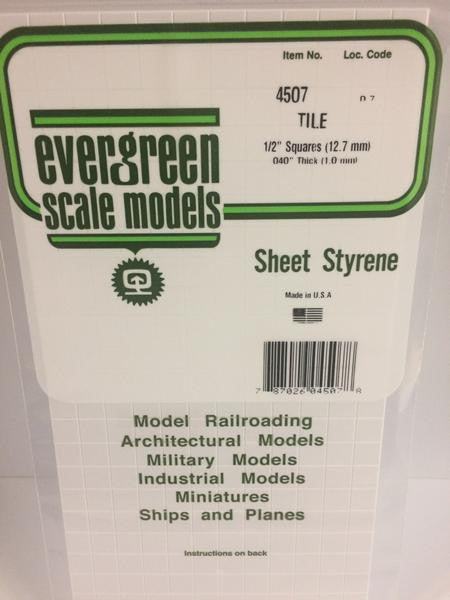 Evergreen Scale Models 4507 - 1/2" X 1/2" Opaque White Polystyrene Square Tile - 1 Piece