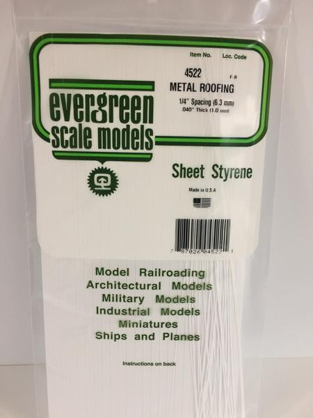 Evergreen Scale Models 4522 - .040" Thick .250" Spacing Opaque White Polystyrene Standing Seam Roofing - 1 Piece
