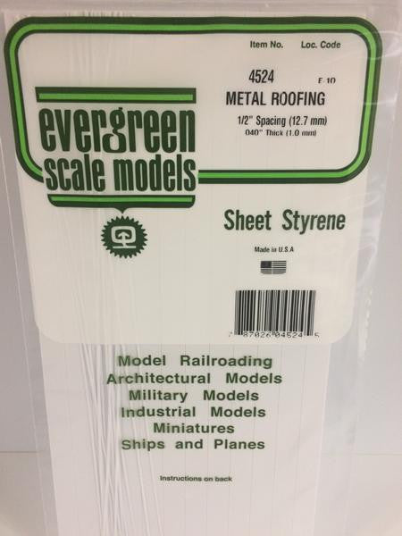 Evergreen Scale Models 4524 - .040" Thick .500" Spacing Opaque White Polystyrene Standing Seam Roofing - 1 Piece
