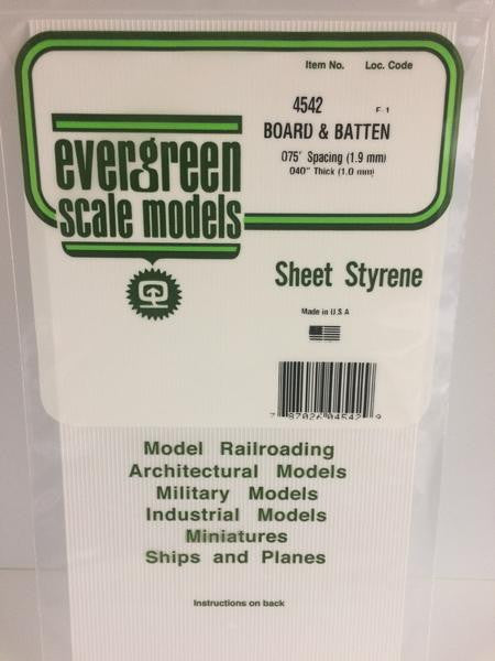 Evergreen Scale Models 4542 - .040" Thick .075" Groove Spacing Opaque White Polystyrene Board and Batten Siding - 1 Piece