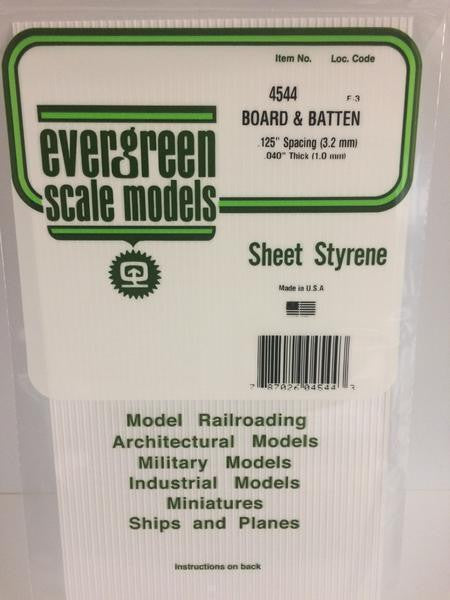 Evergreen Scale Models 4544 - .040" Thick .125" Groove Spacing Opaque White Polystyrene Board and Batten Siding - 1 Piece