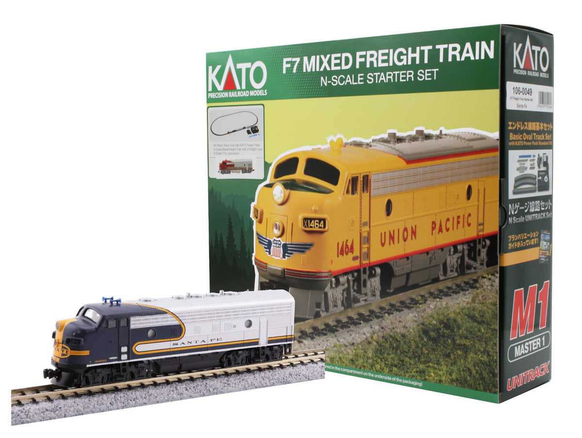 Kato N 106-0051 DCC Ready Freight Train Starter Set with Santa Fe Bluebonnet EMD F7