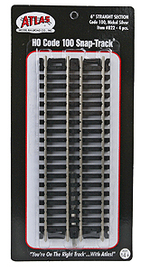 Atlas HO 822 Code 100 Snap Track Nickel-Silver Rail Black Ties 6" Straight - 4-Pack
