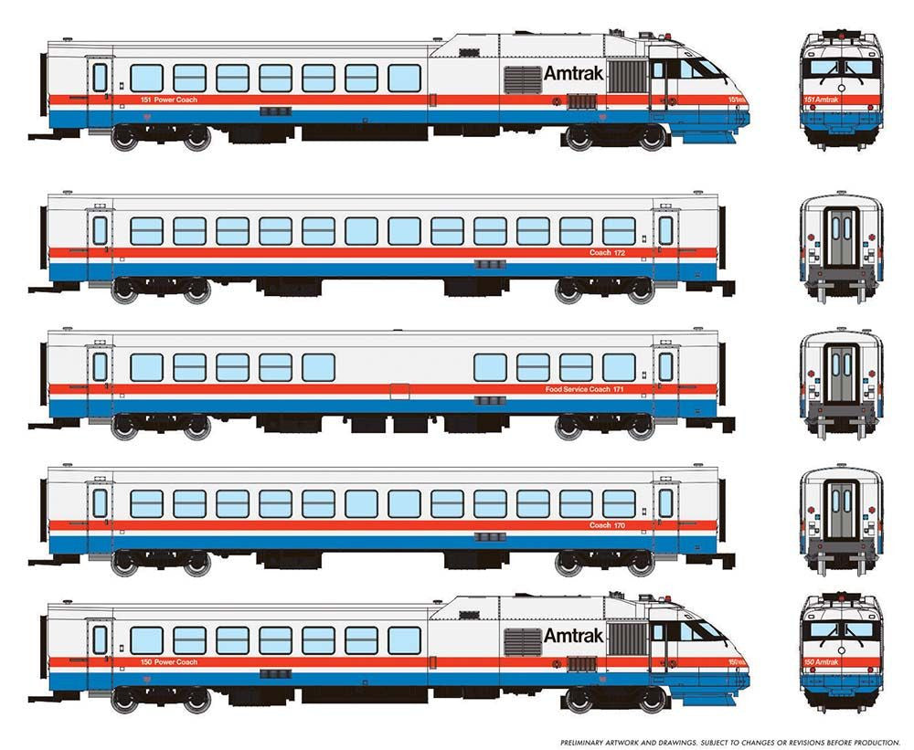 Rapido Trains Inc N 525502 DCC/ESU LokSound Equipped Rohr RTL Turboliner Amtrak Set #1 'Phase III Early' - 5-Unit Set