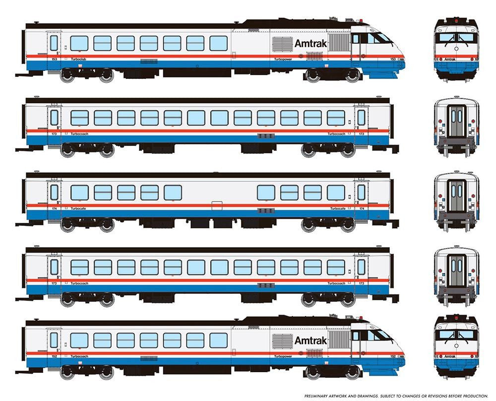 Rapido Trains Inc N 525004 DCC Ready Rohr RTL Turboliner Amtrak Set #4 'Phase III Late - Black Roof' - 5-Unit Set