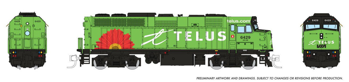 Rapido Trains Inc N 580017 DCC Ready F40PH-2D Locomotive VIA Rail 'Telus Scheme' VIA #6429