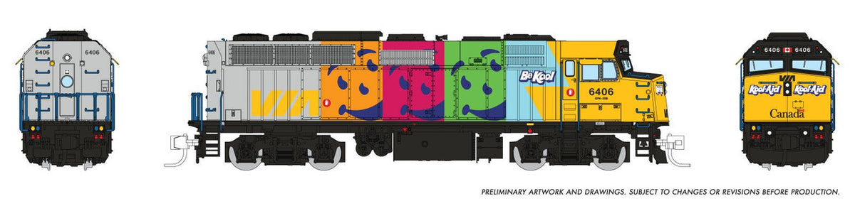 Rapido Trains Inc N 580518 DCC/ESU LokSound V5 Equipped F40PH-2D Locomotive VIA Rail 'Kool Aid Scheme' VIA #6406