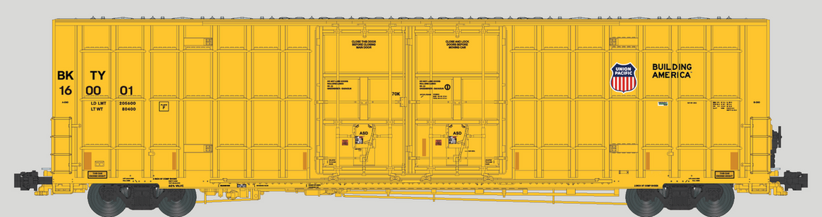 Aurora Miniatures N 602025 Greenbrier 7550 cf 60' Plate F Boxcar Union Pacific 'Yellow' BKTY #160001