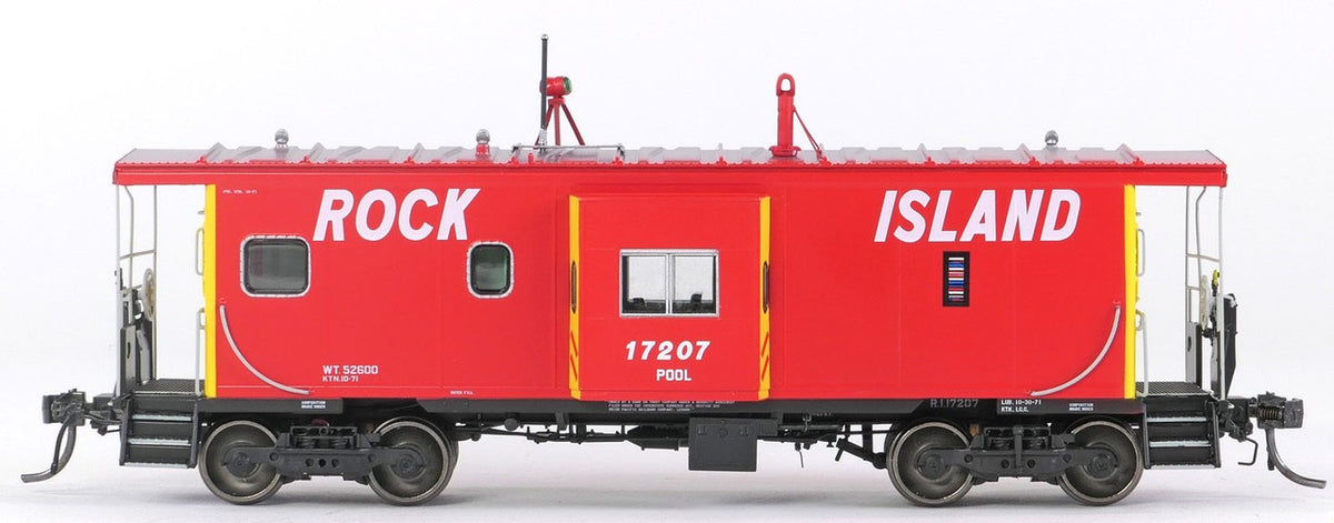 Tangent Scale Models HO 60411-01 ICC Rock Island Bay Window Caboose Rock Island 'Delivery 1971' w/ Red-Green Lights & Rockwell Trucks RI #17202