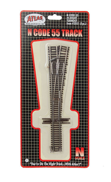 Atlas N 2051 Code 55 Turnout with Nickel-Silver Rail & Brown Ties - No.5 Right Hand