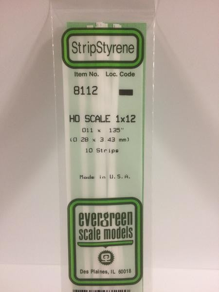 Evergreen Scale Models HO 8112 - .011" X .135" HO Scale 1X12 Strips - 10 Pieces