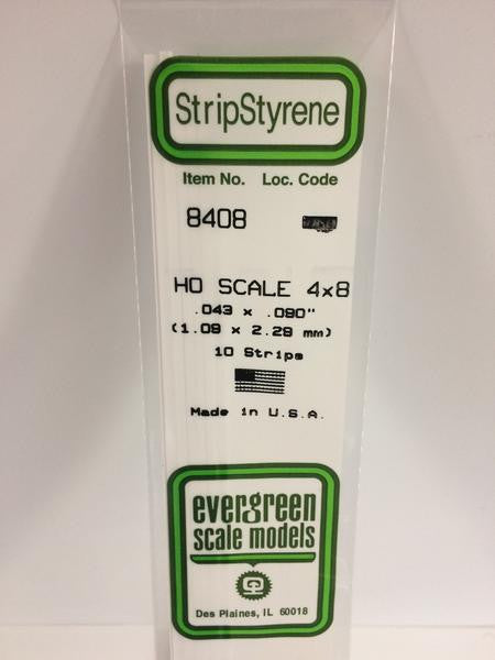 Evergreen Scale Models HO 8408 - .043" X .090" HO Scale 4X8 Strips - 10 Pieces