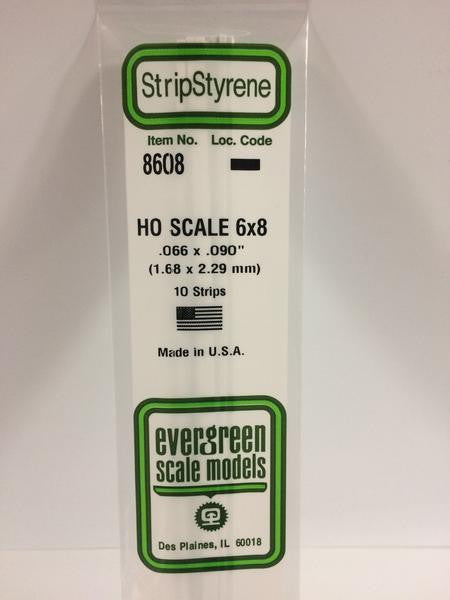 Evergreen Scale Models HO 8608 - .066" X .090" HO Scale 6X8 Strips - 10 Pieces