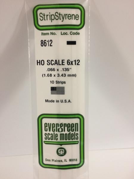 Evergreen Scale Models HO 8612 - .066" X .135" HO Scale 6X12 Strips - 10 Pieces