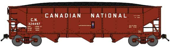 Bluford Shops N 74037 3-Bay Offset Side Hopper Canadian National '12" Billboard Lettering' CN #324609