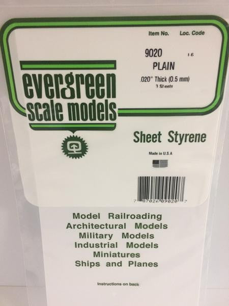 Evergreen Scale Models 9020 - .020" Thick Plain Opaque White Polystyrene Sheets - 3 pieces