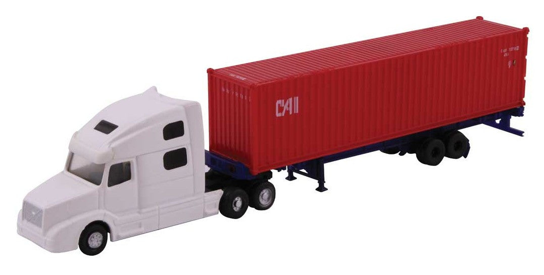 Kato N 31-615 Volvo VN780 Tractor w/40' Corrugated Container on Chassis White Tractor w/CAI International Container Red