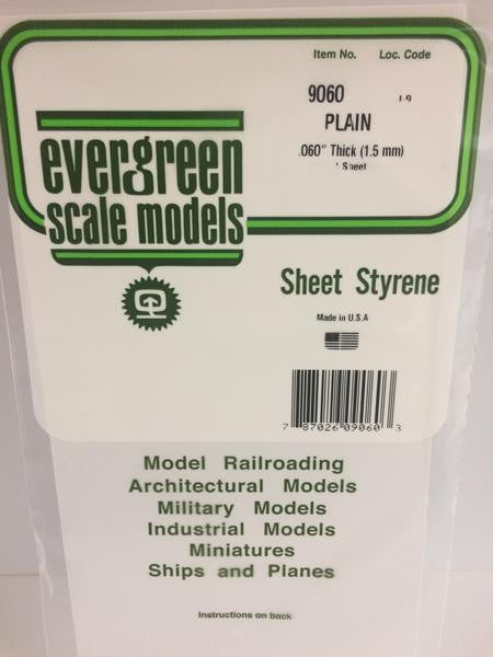 Evergreen Scale Models 9060 - .060" Thick Plain Opaque White Polystyrene Sheet - 1 piece