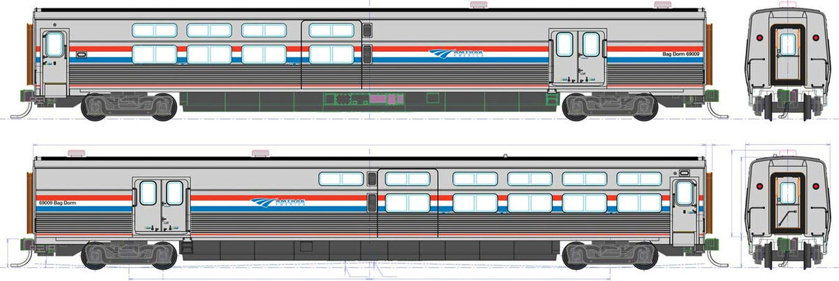 Kato HO 35-6242 Amtrak Viewliner II Baggage-Dorm 'Phase III' Scheme AMTK #69009
