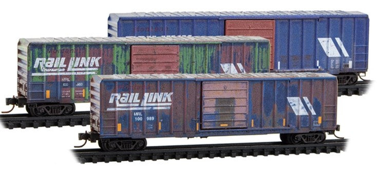 Micro Trains Line N 983105108 50' Rib-Side Single-Door Boxcar No Roofwalk Weathered Montana Rail Link MRL 3-Pack