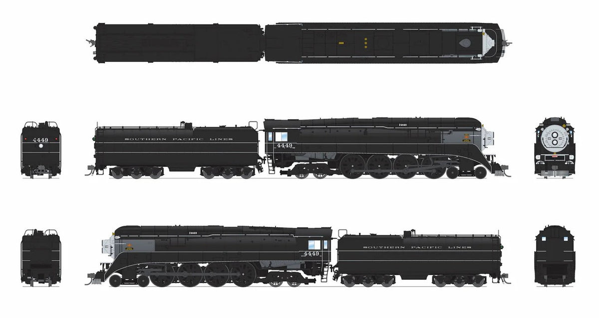 Broadway Limited Imports HO 9843 Stealth Series DCC-Ready Southern Pacific GS-4 SP #4449 2001 Excursion Black w/ Pinstripes