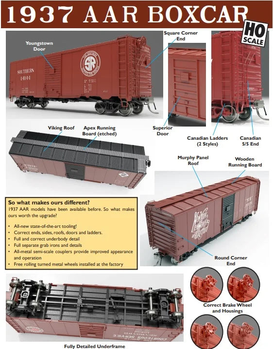 Rapido Trains Inc HO 180002A 1937 AAR 40' Boxcar "Square corner" Soo Line Single Car