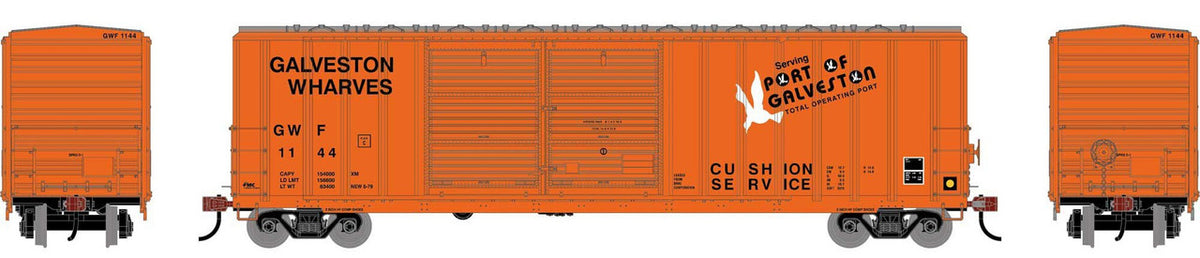 Athearn HO ATH-1746 50' FMC 5347 DD Offset Box Car Galveston Wharves GWF #1144