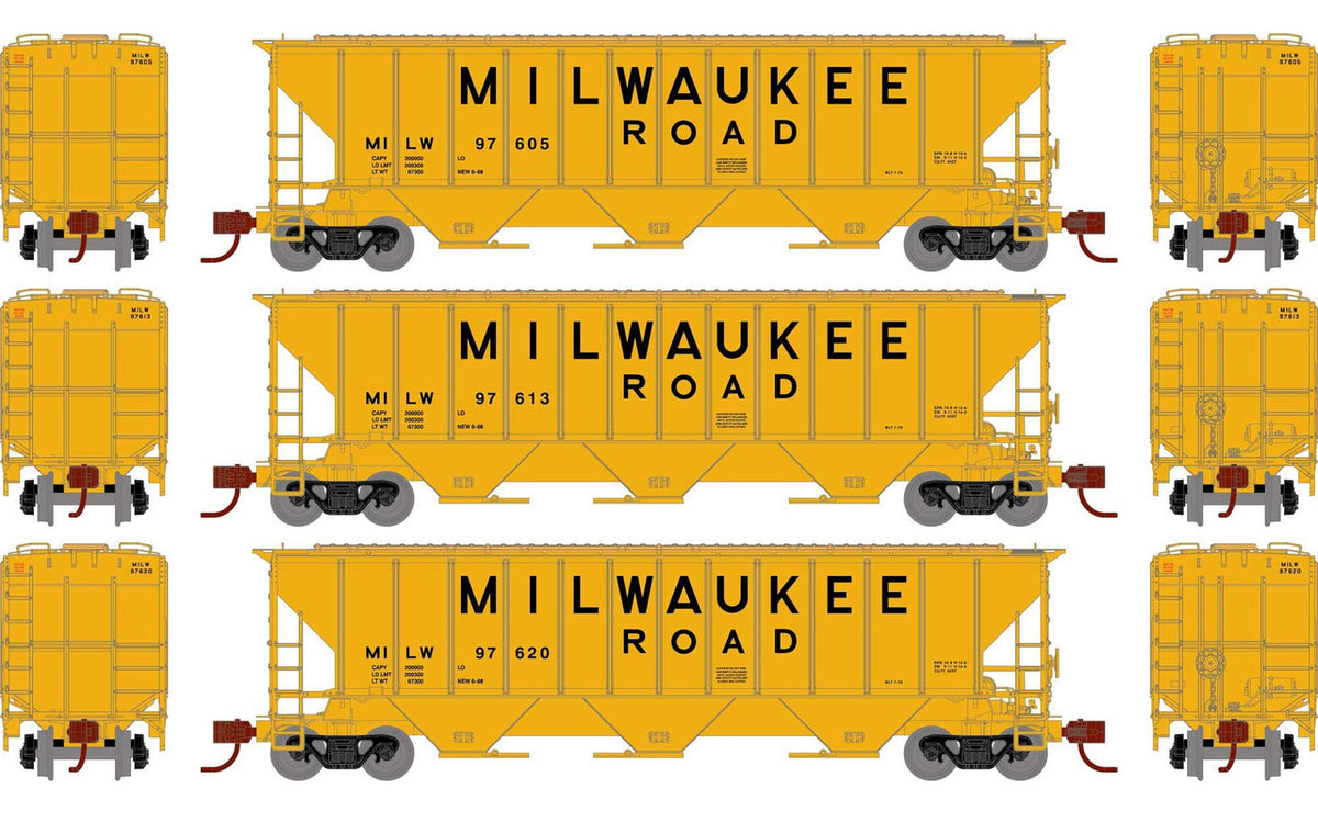 Athearn N ATH27412 PS 4427 Covered Hopper Milwaukee Road MILW 3-Pack