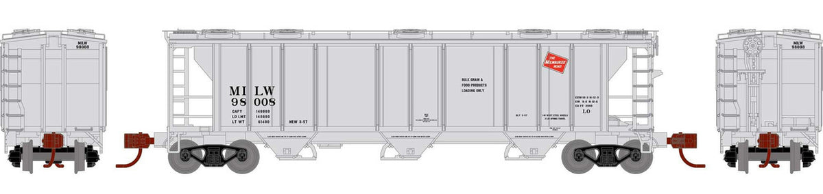 Athearn N ATH28355 PS-2 2893 3-Bay Covered Hopper Milwaukee Road MILW #98008