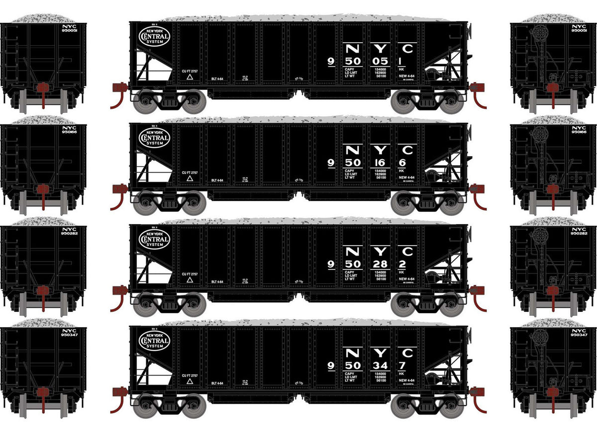 Athearn HO ATH7644 40' Ribbed 3-Bay Ballast Hopper New York Central System NYC - 4-Pack #2