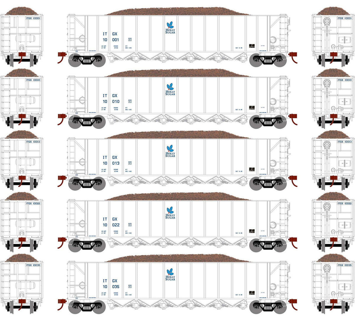 Athearn HO ATH98490 5Bay Rapid Discharge Hopper Holly Sugar ITGX 'White' #2 5-Pack