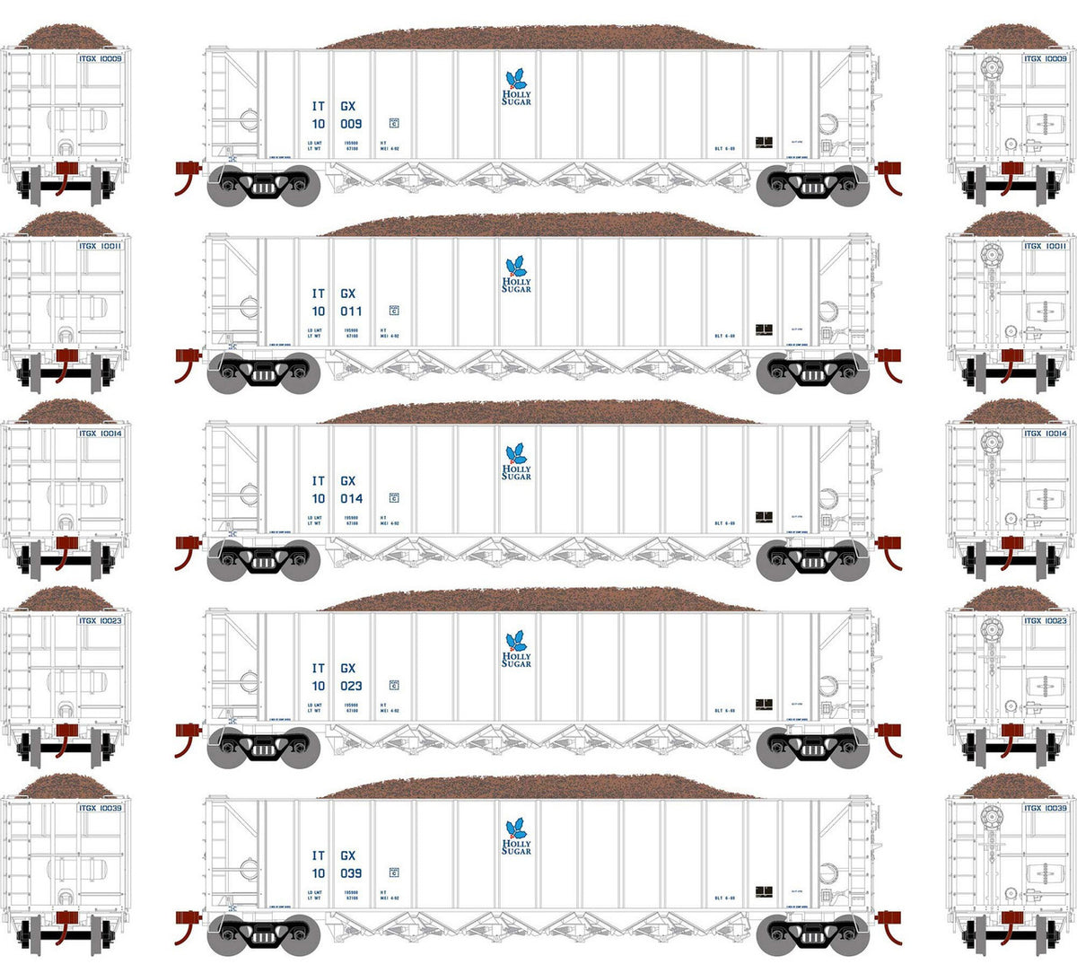 Athearn HO ATH98491 5Bay Rapid Discharge Hopper Holly Sugar ITGX 'White' #3 5-Pack