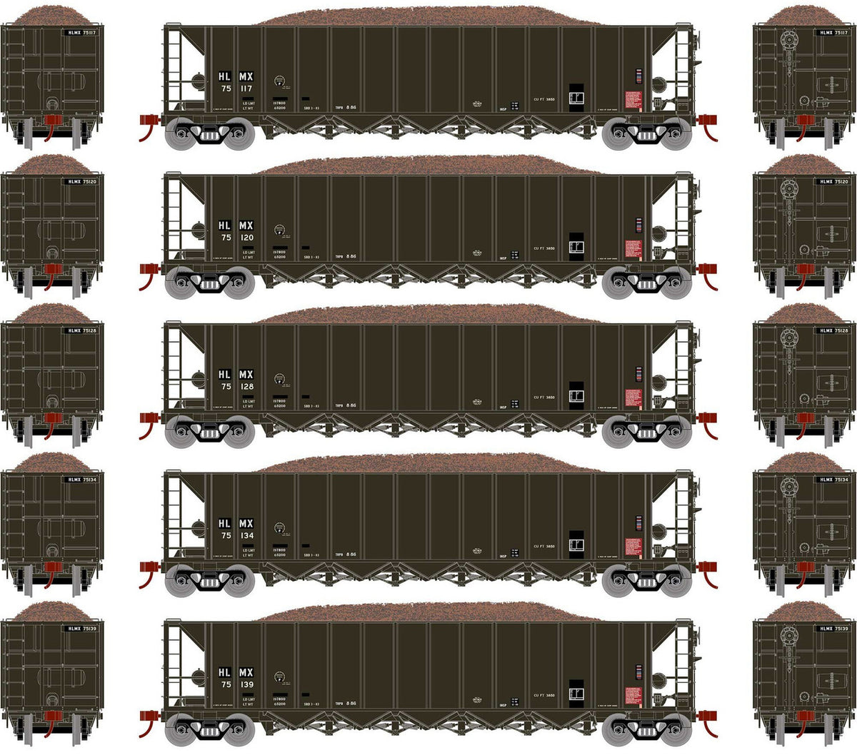 Athearn HO ATH98498 5Bay Rapid Discharge Hopper HLMX #2 5-Pack