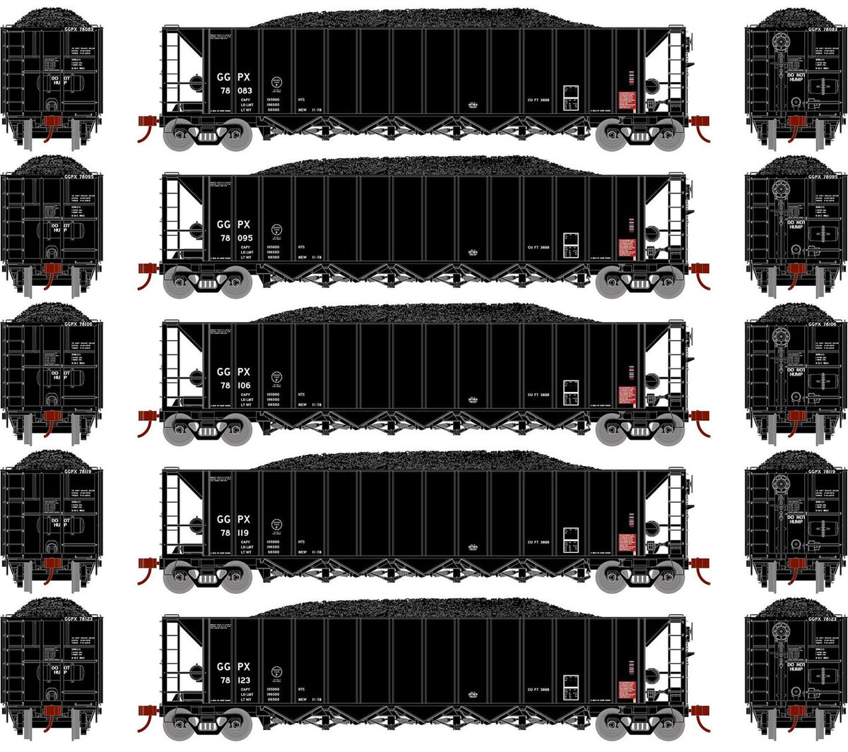 Athearn HO ATH98650 5Bay Rapid Discharge Hopper GGPX #2 5-Pack
