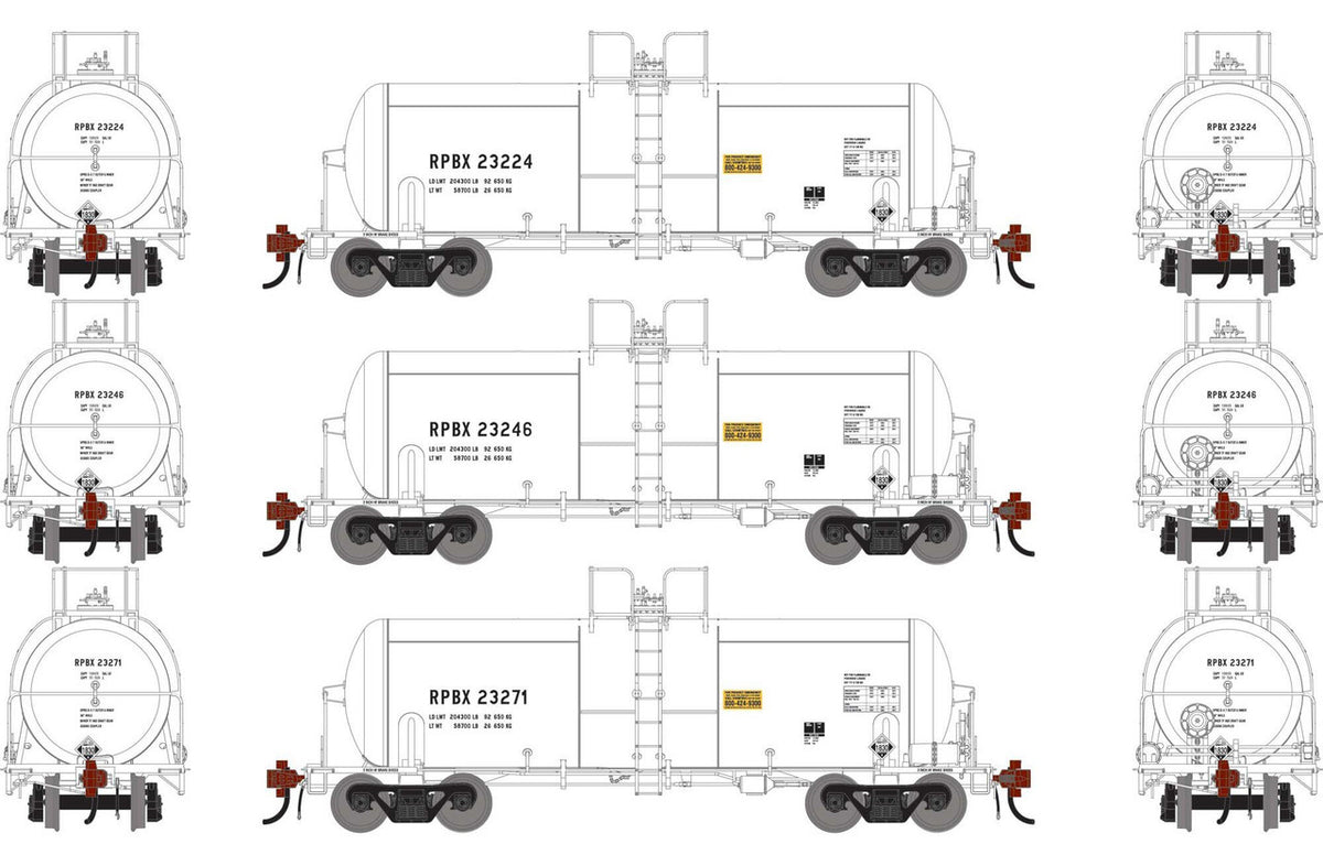 Athearn Genesis HO ATHG-1437 13K Gallon Acid Tank Car RPBX #23224 / 23246 / 23271 3-Pack