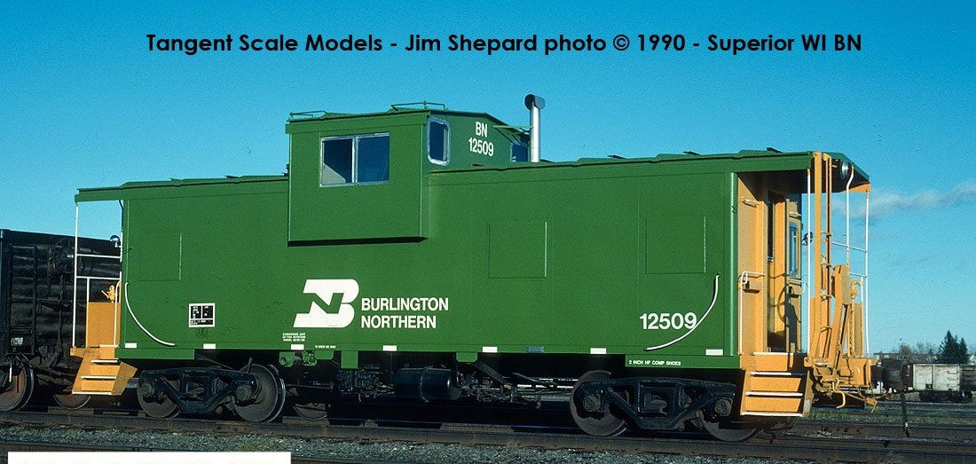 Tangent Scale Models HO 60315-02 ICC Wide Vision Cupola Caboose Burlington Northern 'WFE Rebuild 1990 w/ FRA Light' BN #12557
