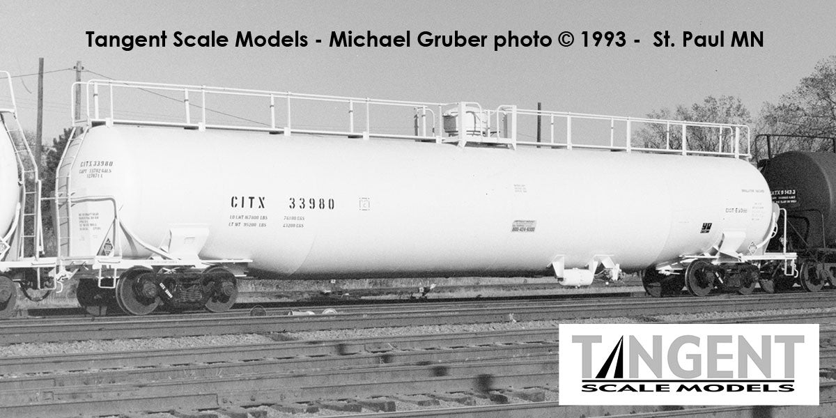 Tangent Scale Models HO 31164-02 NACC 1963 Design 33,000 Gallon Dual Diameter LPG/AA Tank Car CITX 'White Lease Repaint 1992+' CITX #33980