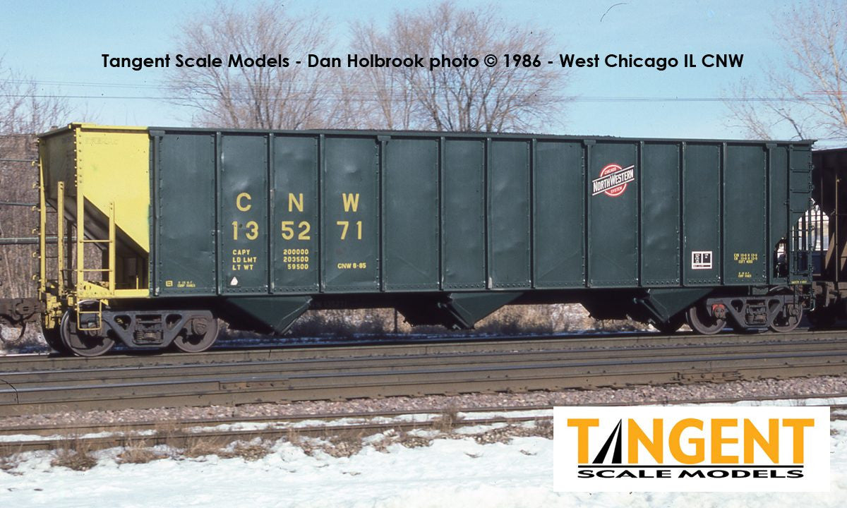 Tangent Scale Models HO 24061-02 Pullman-Standard PS 4000 100T Triple Coal Hopper Chicago & North Western Phase 2 'Clinton Repaint 8-1985' CNW #135201