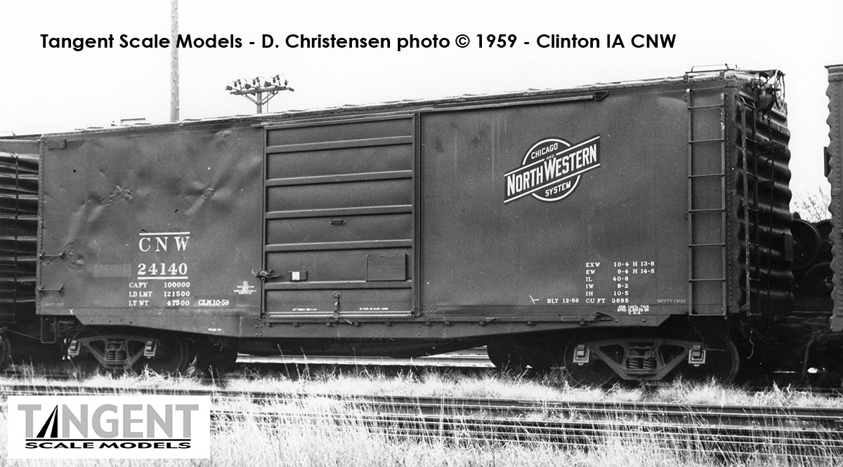 Tangent Scale Models HO 26021-01 Pullman-Standard 40′ PS-1 9′ Door Boxcar Chicago and North Western "Original Clinton Reweigh 1959+" CNW #24140