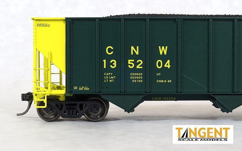Tangent Scale Models HO 24061-02 Pullman-Standard PS 4000 100T Triple Coal Hopper Chicago & North Western Phase 2 'Clinton Repaint 8-1985' CNW #135201