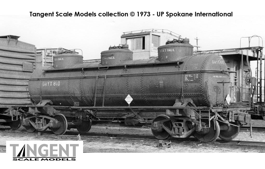 Tangent Scale Models HO 11525-01 General American 1928-Design 6000 Gallon 3-Compartment Tank Car GRYX 'John H Grace Black Lease 1968+' GRYX #810