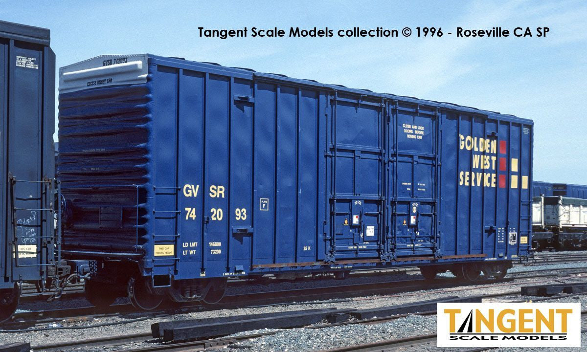Tangent Scale Models HO 29013-03 Gunderson Brothers 50' 6089cf High Cube Double Plug Door Box Car Golden West Service 'B-70-43 Repaint 1996+' GVSR #742025
