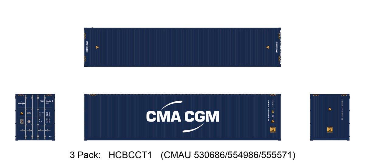 Aurora Miniatures HO HCBCCT1 40′ Hi-Cube Dry Containers CMA CGM 3-Pack