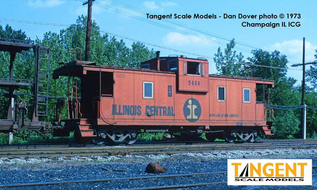 Tangent Scale Models HO 60210-06 IC Centralia Shops Steel Wide-Vision Caboose Illinois Central 'Original Orange Split Rail 1970' IC #9473