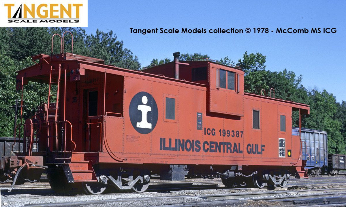 Tangent Scale Models HO 60211-04 IC Centralia Shops Steel Wide-Vision Caboose Illinois Central Gulf 'Orange I-Ball Repaint 1974+' ICG #199439